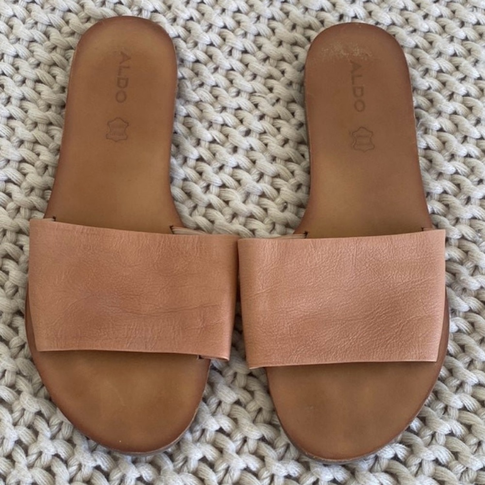 Aldo Tan Leather Slide Sandals, Sz 8